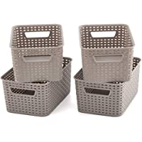 EZOWare 4 pcs Cestas de Almacenaje Multiuso- Cajas Organizadoras de Plástico con Efecto de Mimbre y Asas para Cocina…